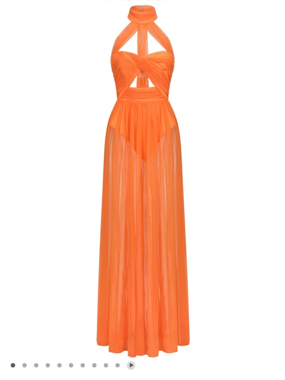 Bella Barnett Rivka Halterneck Twist Mesh Maxi Dress Orange Small NWT